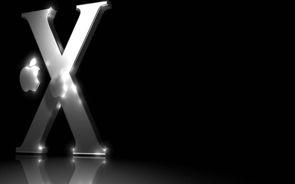 Polished metallic 3D Apple Letter X with Apple logo on black minimalist wallpaper background