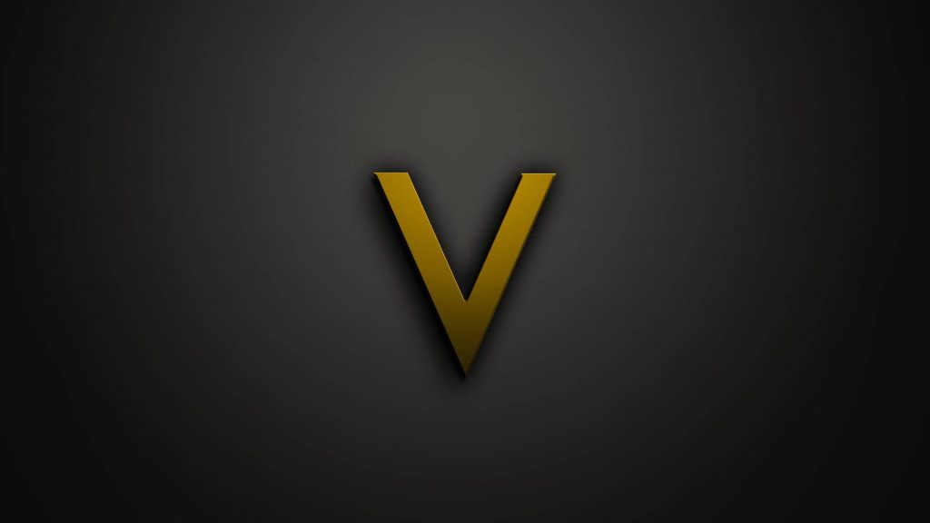 Sleek metallic gold V wallpaper on dark gradient background with 3D effect and elegant lighting