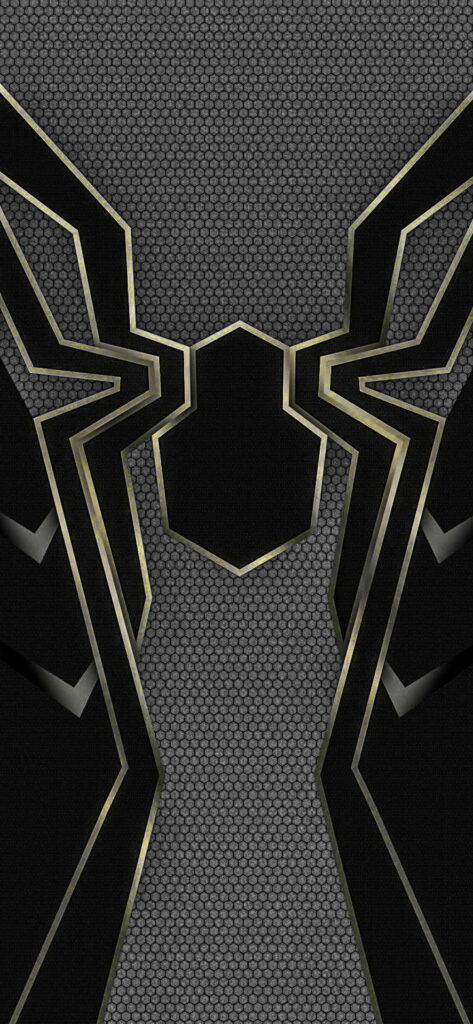 Metallic Spider-Man logo on dark textured hexagonal background wallpaper, modern stylish design