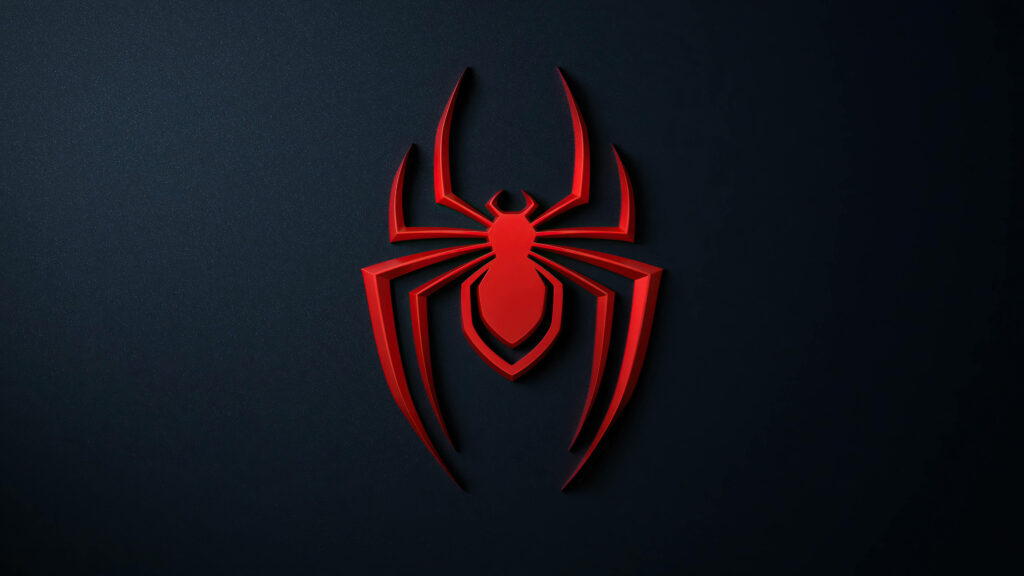 Stylishly Simplistic: The Red Spider-man Emblem Shines against a Dark Blue Canvas in a Chic Visual Display Wallpaper