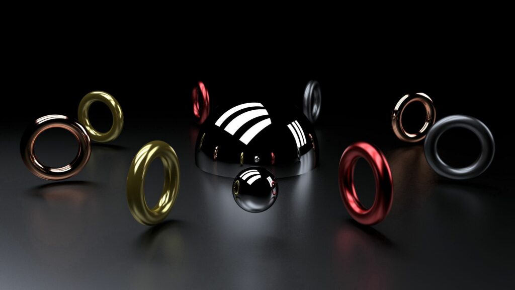 Modern 3D Metallic Rings Wallpaper - Abstract Dark Background