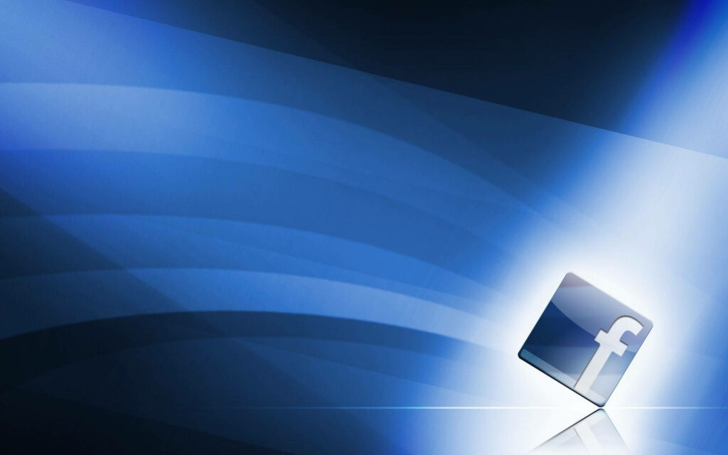 Modern Facebook wallpaper with blue gradients curved lines and glowing Facebook logo on right side
