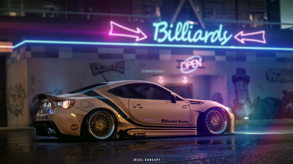 Custom Toyota 86 Wallpaper: Neon Billiard Hall Night Scene