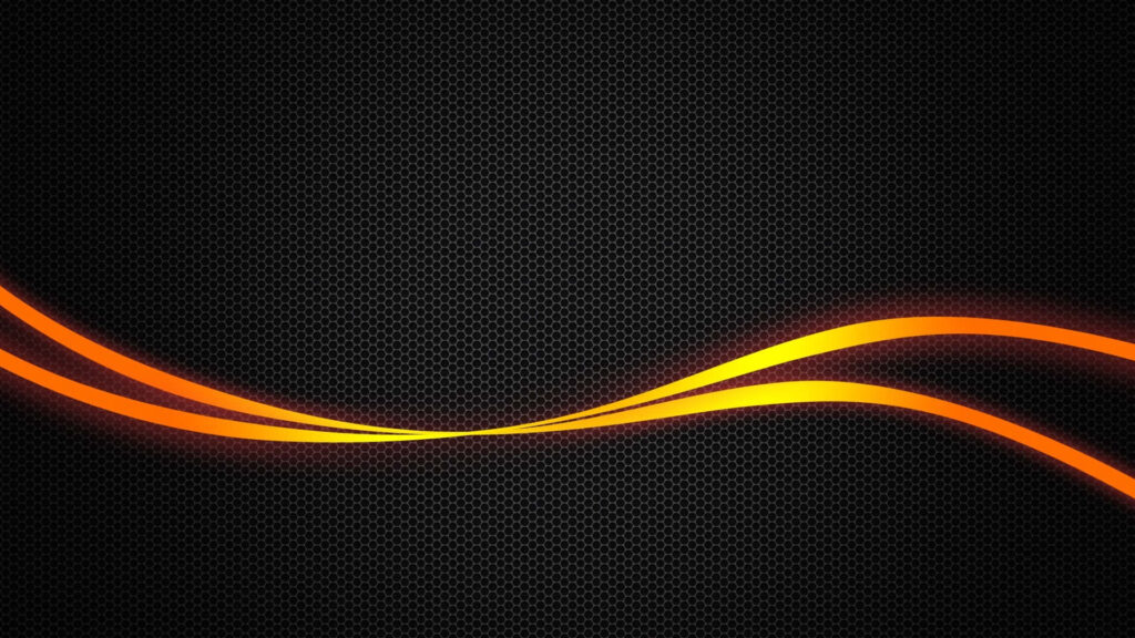 Dynamic Orange & Yellow Ribbons on Dark Honeycomb Background Wallpaper