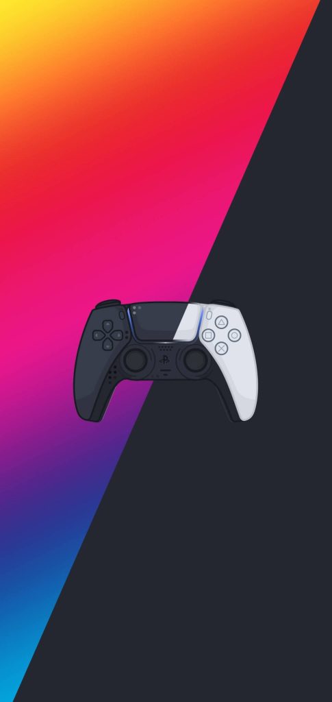 PS5 DualSense controller digital wallpaper with vibrant gradient and sleek minimalist design background