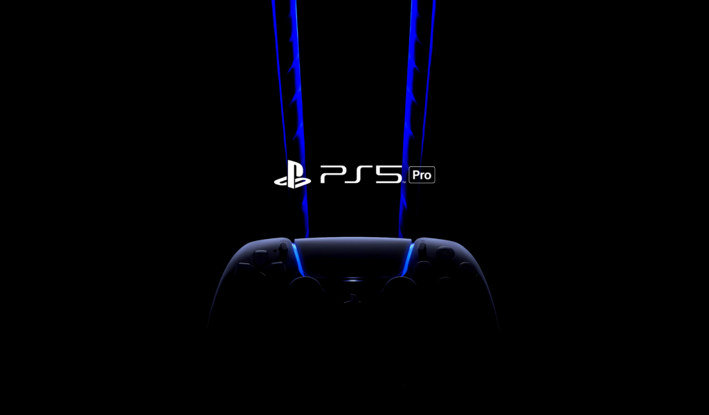 Stylish PlayStation 5 Pro Controller Wallpaper with Blue Light Trails