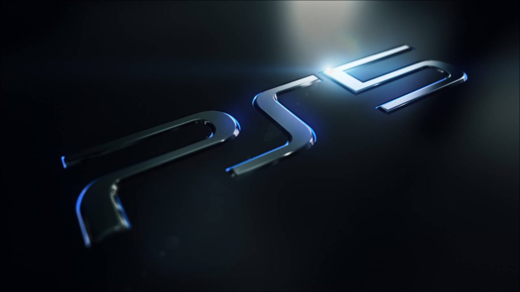 Sleek PS5 wallpaper with 3D metallic logo and cinematic blue lighting on dark background