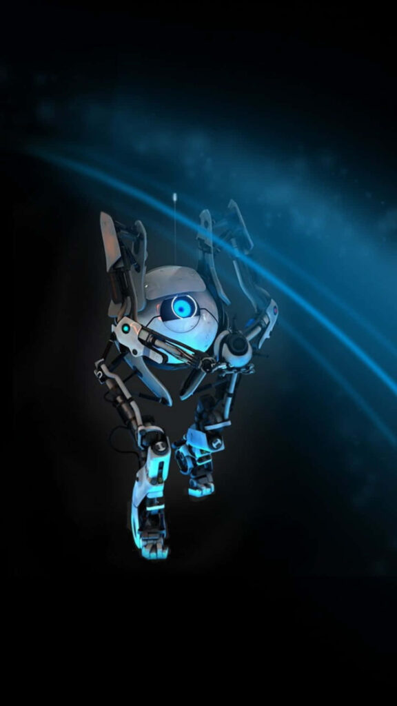 Futuristic Portal 2 Wallpaper: Sleek Robot with Blue Rays