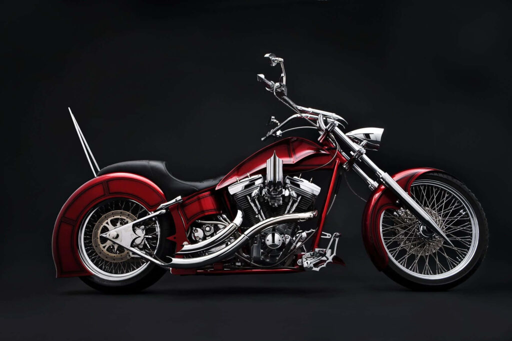 Custom Red Chopper Motorcycle Wallpaper - Sleek Design & Chrome Details