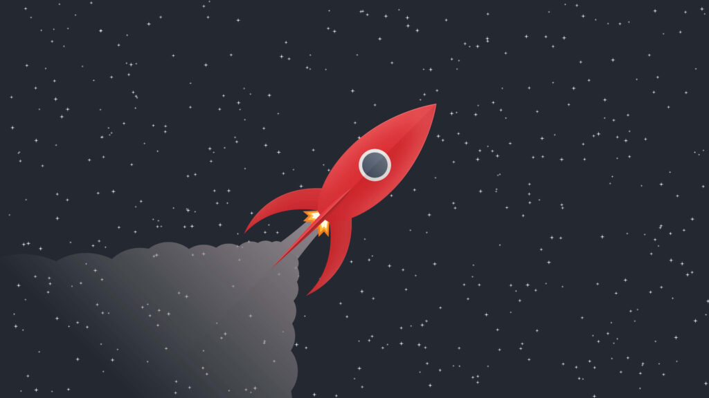 Minimalist Red Rocket Wallpaper: Sleek Space Adventure Background