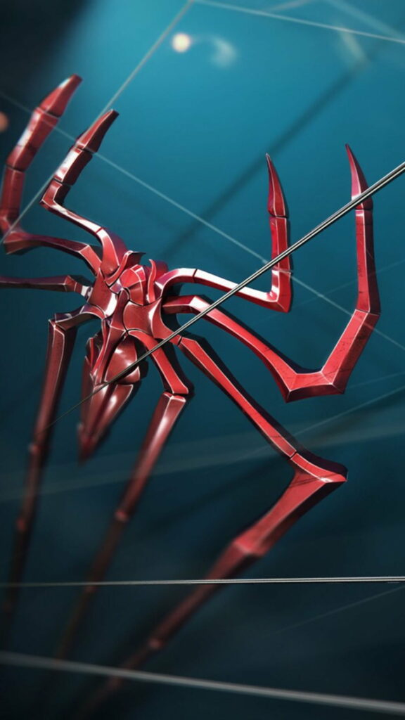 HD phone wallpaper with sleek red Spiderman logo on dynamic web-filled background