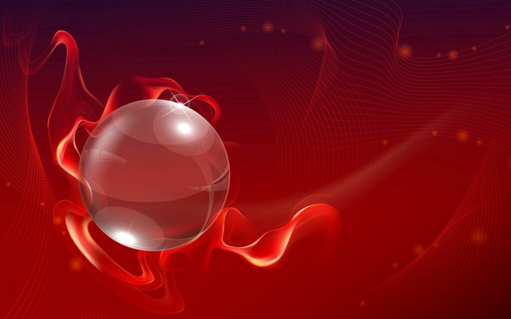 Dynamic Red and Orange Abstract Wallpaper with Reflective Sphere