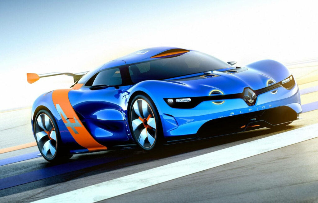 Dynamic Renault Alpine Sports Car Wallpaper - Vibrant Blue & Orange