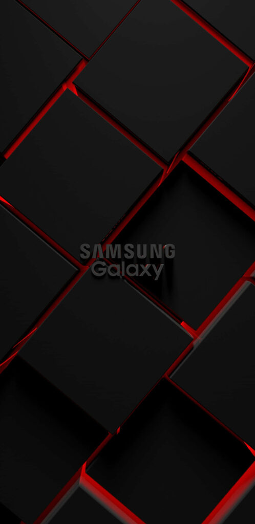 Sleek Black Geometric Samsung Galaxy Wallpaper with Red Glow