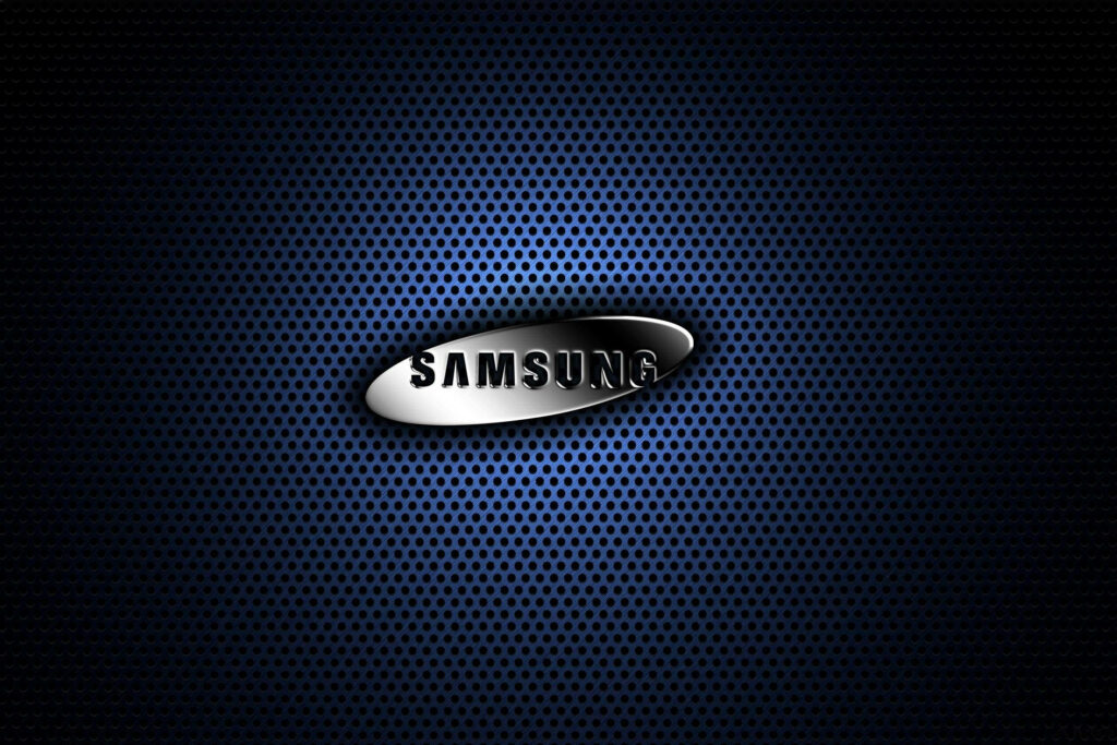 Captivating Nostalgia: A Dark Blue Ode to the Vintage Samsung Logo Wallpaper