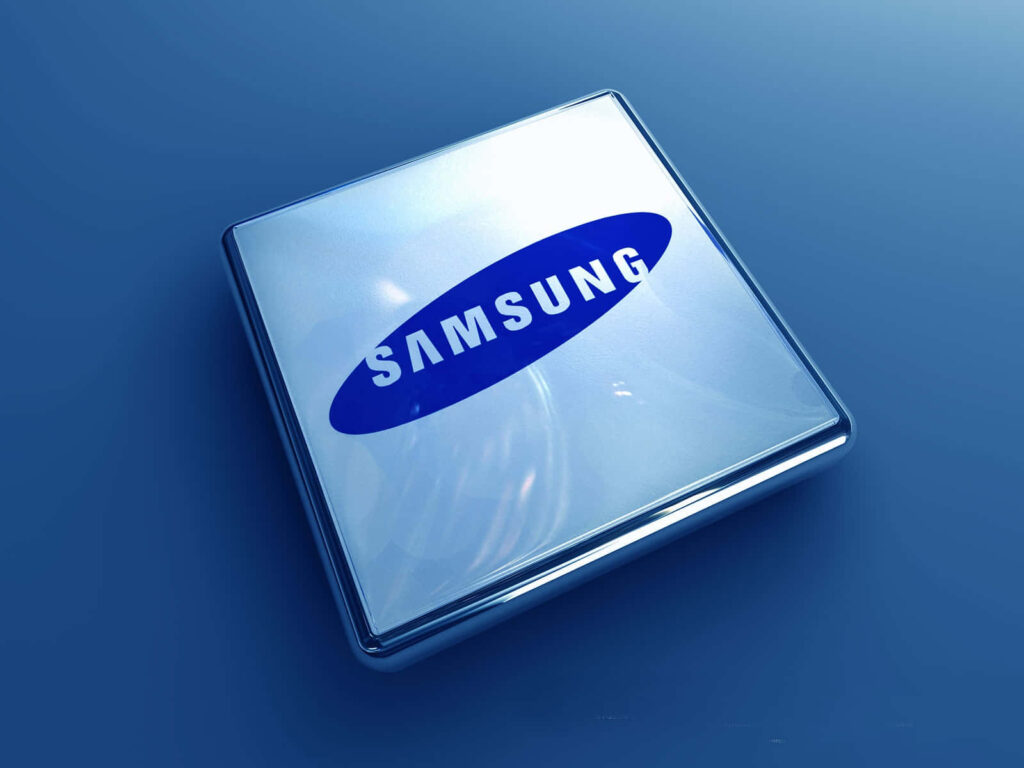 Modern Samsung Logo Wallpaper on Gradient Blue Background