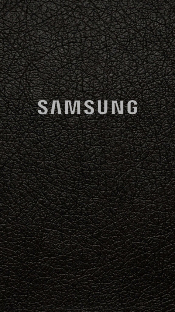 Sleek Samsung Logo Wallpaper on Textured Black Leather Background
