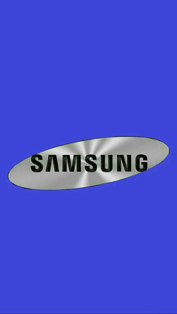 Modern Metallic Samsung Logo Wallpaper on Vibrant Blue Background