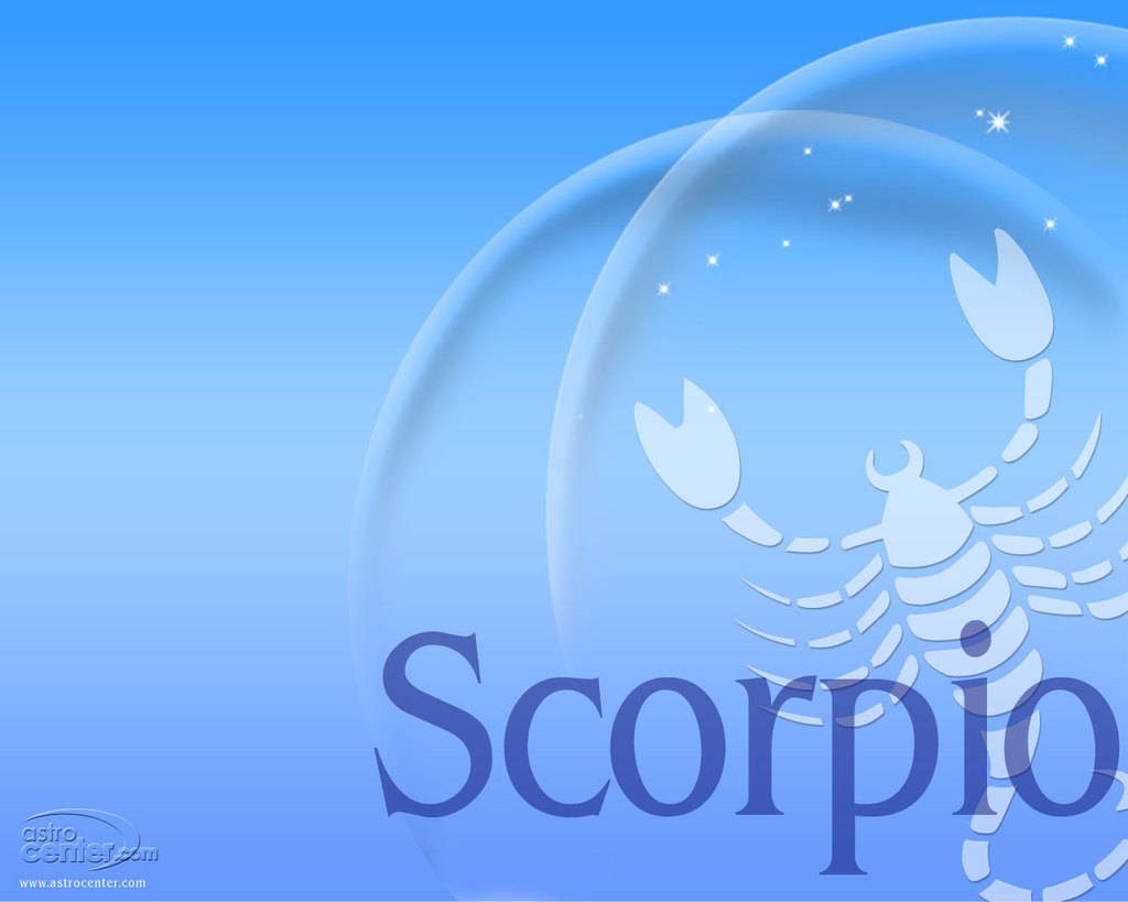Scorpio wallpaper with minimalist scorpion blue gradient bubbles stars astrology background