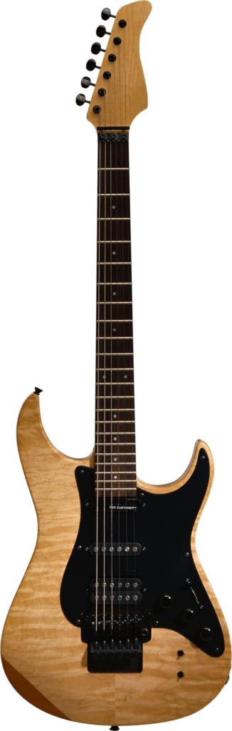 Sleek Seven-String Electric Guitar Wallpaper - Natural Wood Finish