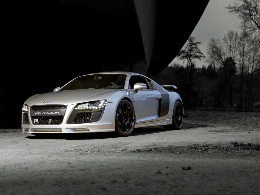Stunning Side View of Sleek Silver Audi R8 Wallpaper