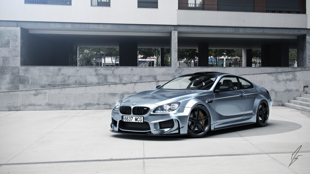 Sleek Silver BMW M6 Side View Wallpaper: Urban Luxury Background