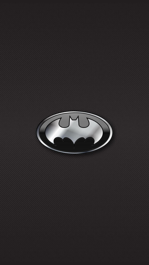 Sleek Batman logo with silver outline on textured dark background iPhone wallpaper design