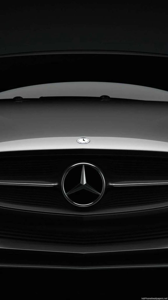 Close-up silver Mercedes iPhone wallpaper luxury car logo sleek grille minimalist background