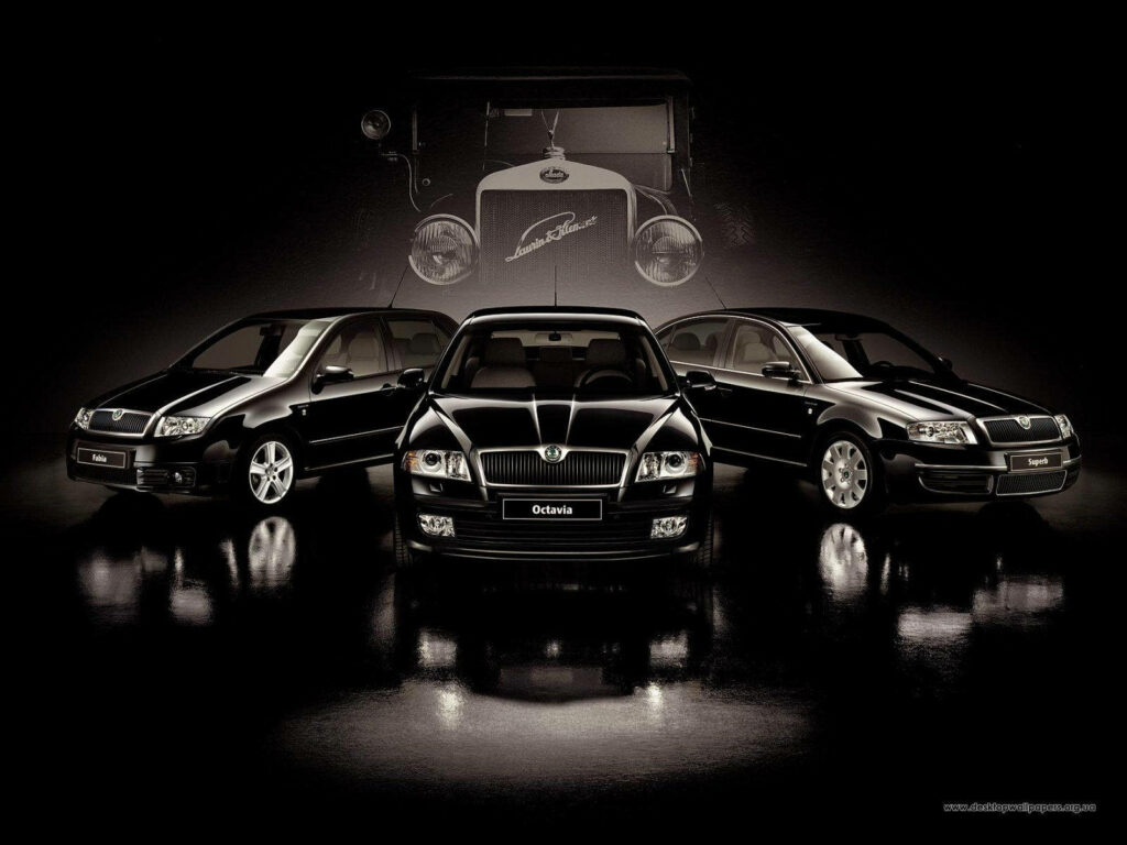 Elegant Skoda Wallpaper: Vintage & Modern Cars in Stylish Showcase