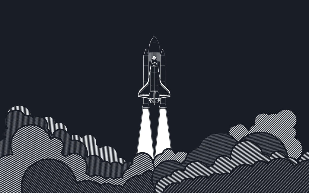 Minimalist Space Wallpaper: Rocket Launch in Elegant Night Sky