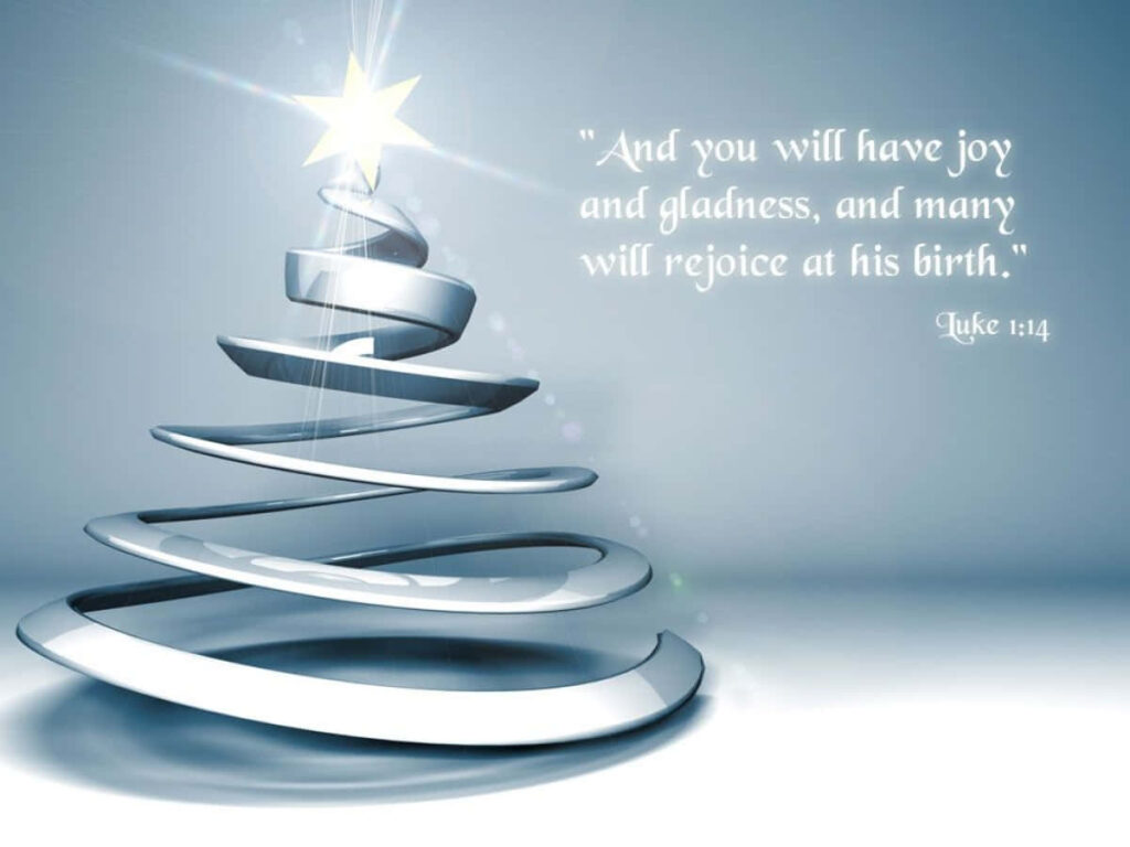 Modern Chrome Spiral Christmas Tree Wallpaper with Scripture