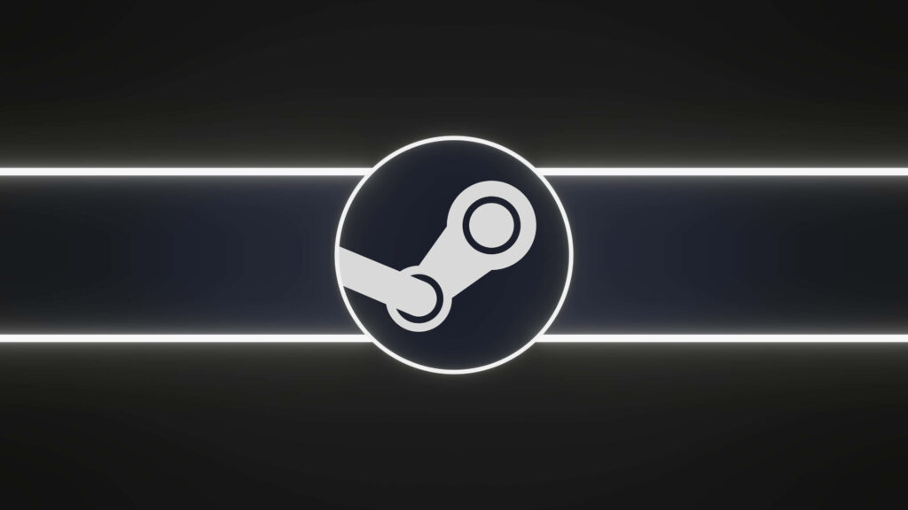 Steam platform logo wallpaper with white emblem on dark background and glowing lines