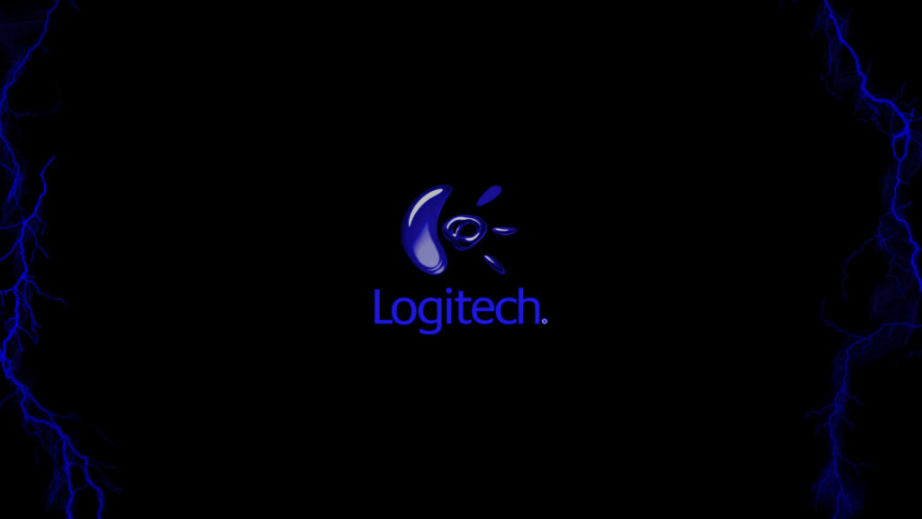 Violet Logitech logo on black background modern minimalist tech wallpaper background design
