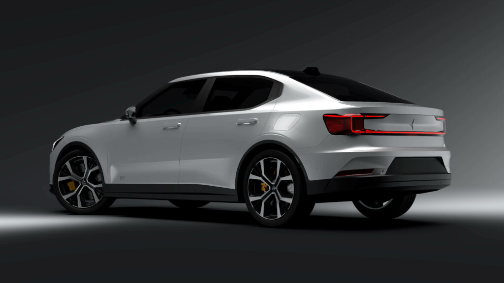 Sleek white 3D car rear view with modern design and stylish lights on dark gradient background Wallpaper