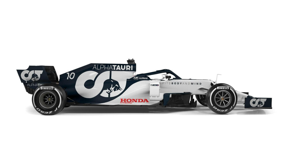 White Alphatauri Formula 1 car with sleek aerodynamic design and striking team livery wallpaper