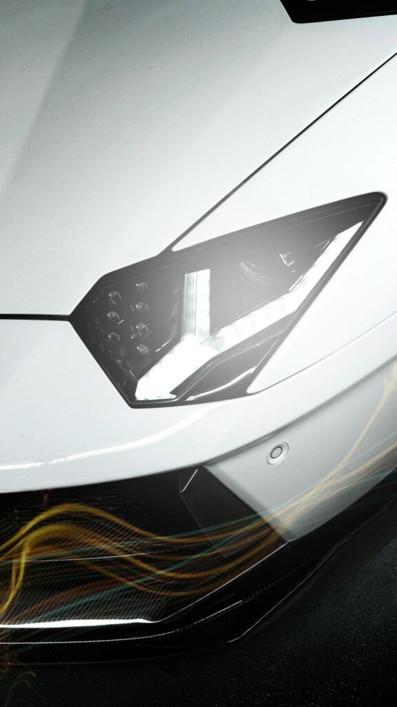 Closeup of sleek white car with modern headlights and refined lines 4K iPhone wallpaper
