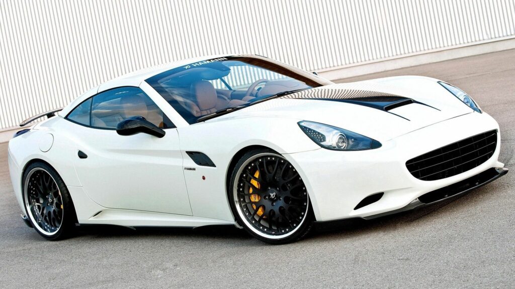 Sleek White Ferrari California with Hamann Tuning - Minimalist Background Wallpaper