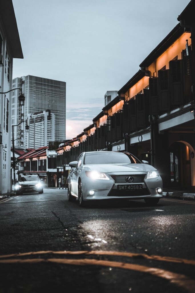 Stylish White Lexus in Urban Setting - Modern City Wallpaper