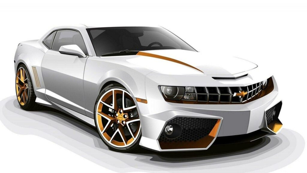 3D white sports car with golden rims detailed modern design automotive wallpaper background