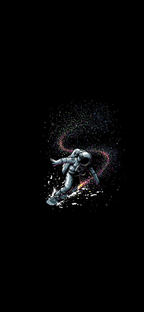 Astronaut Surfing in Dark Background Wallpaper