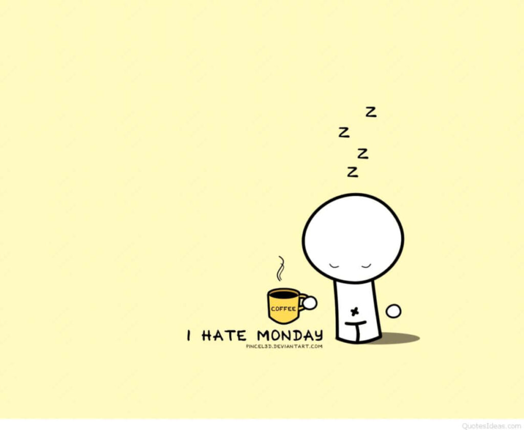 Sleepy Character Wallpaper: Coffee, 'I Hate Monday' & Soft Yellow Theme