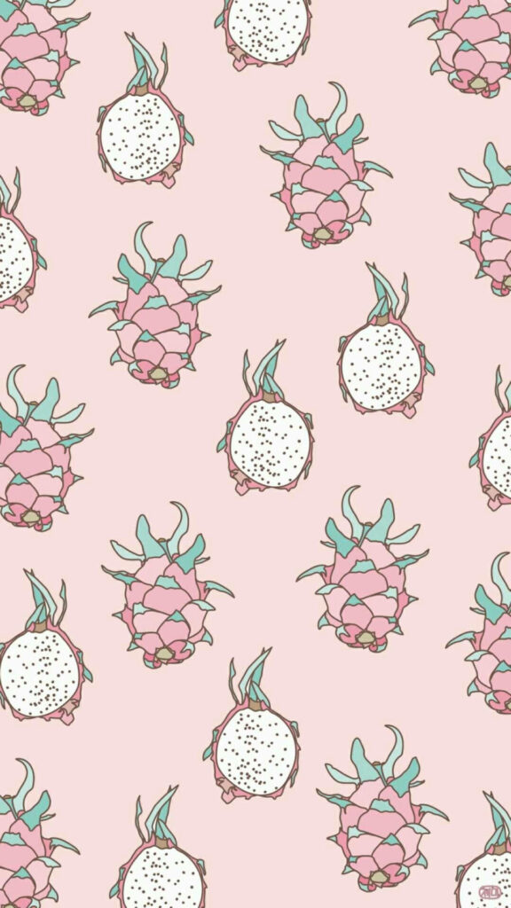 Dainty Dragonfruit Delights: A Sweet Pink Pattern of Halved Dragonfruit Slices Wallpaper