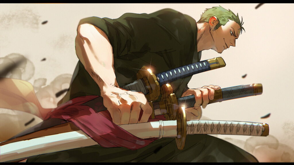 Roronoa Zoro in Action: Anime Wallpaper in QHD 1080p Resolution