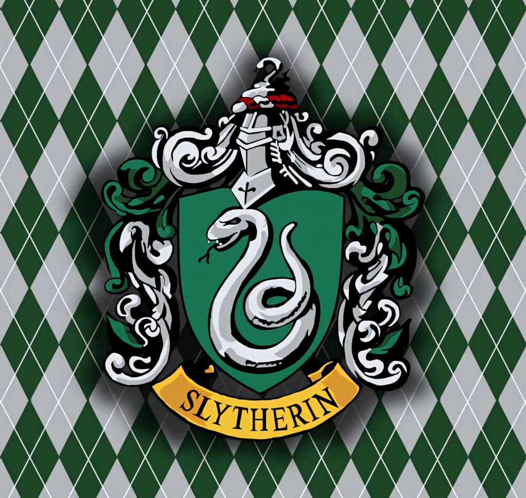 Slytherin Crest Wallpaper: Green & White Diamond Pattern Design
