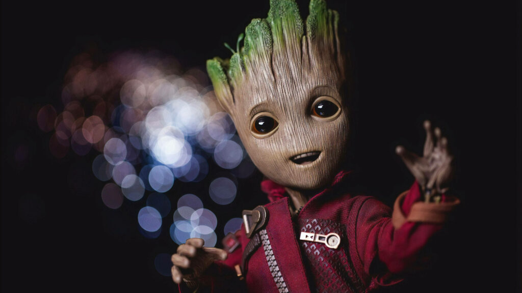 Cheerful Groot: Bokeh Bliss Wallpaper