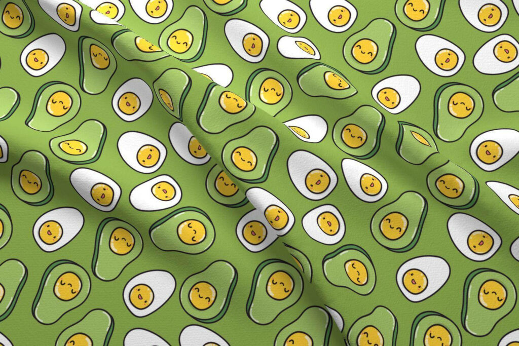 Whimsical Avocado Bliss: Vibrant Smiles and Repetitive Patterns on a Playful Green Canvas Wallpaper