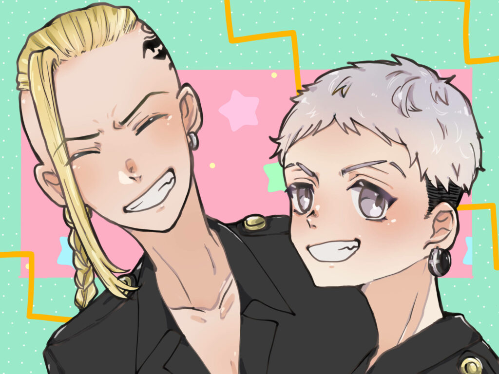 Starlit Smiles: Draken and Takashi Mitsuya Embrace Friendship in Tokyo Revengers Wallpaper