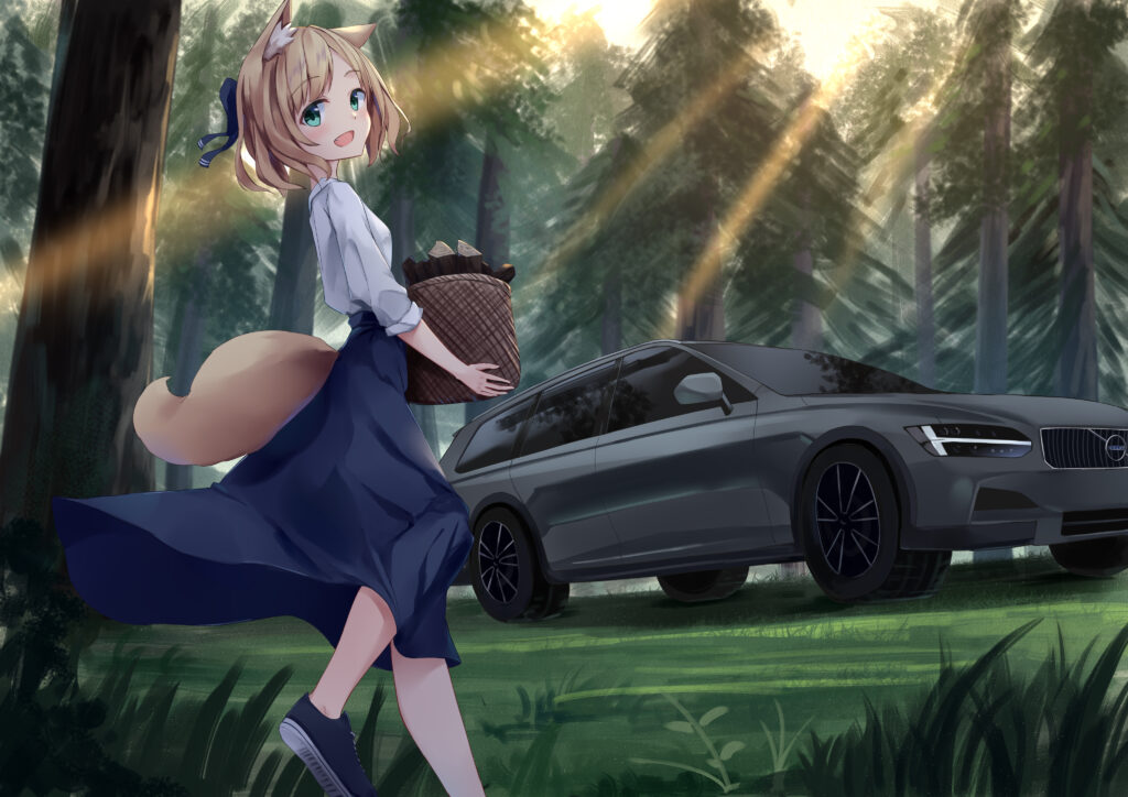 Charming Anime Wallpaper: Smiling Girl with Neko Ears in Sunlit Forest