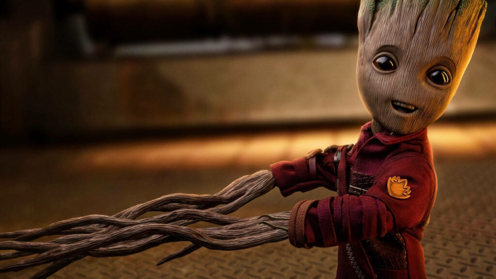 Branching Out with Groot: A Whimsical Wallpaper for Marvel Fans