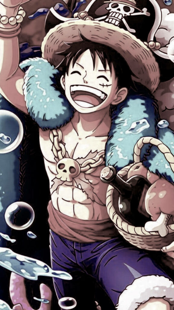 Pirate Vibes: Smiling 'One Piece' Character Sets Sail on Anime Phone Background Wallpaper